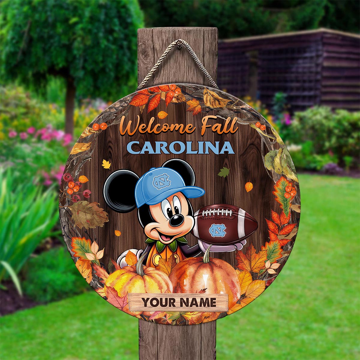 Sportswearmerch North Carolina Tar Heels NCAA x Mickey Round Wooden Sign For Fan