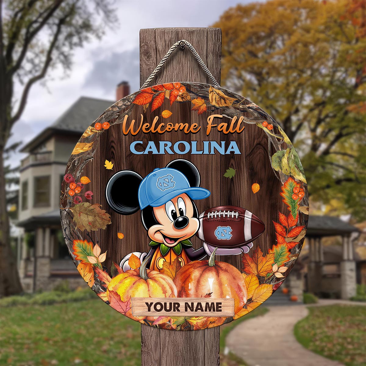 Sportswearmerch North Carolina Tar Heels NCAA x Mickey Round Wooden Sign For Fan