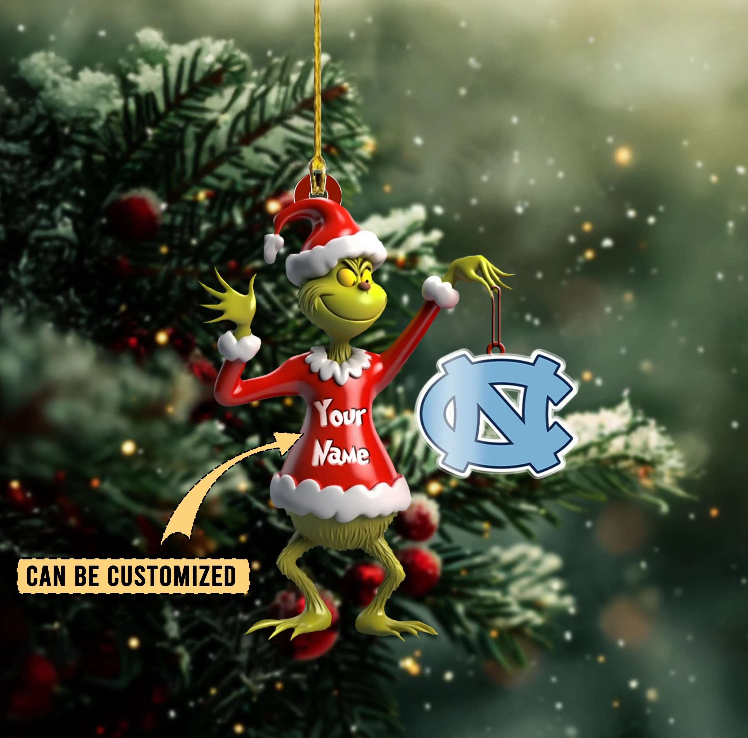 Sportswearmerch North Carolina Tar Heels NCAA x The Grinch Acrylic Ornament Gift For Fans