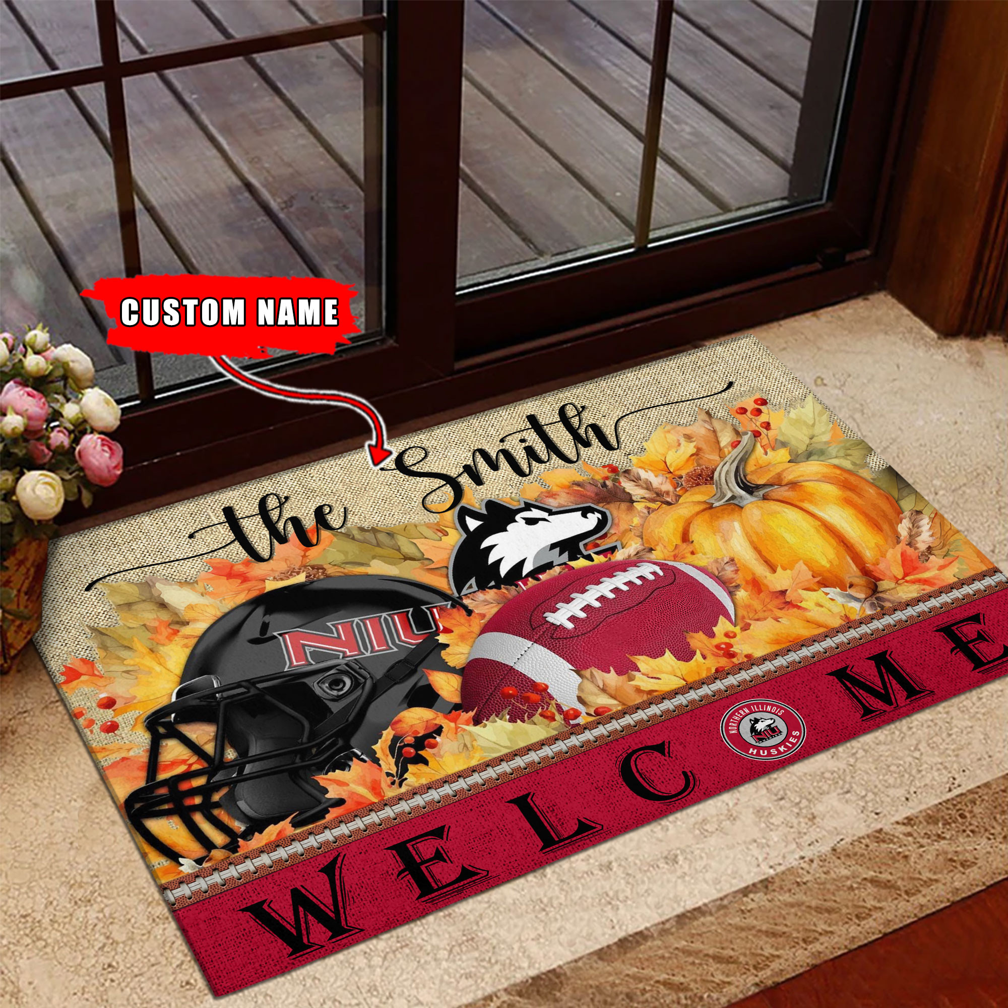 Sportswearmerch Northern Illinois Huskies NCAA Welcome Fall Football Doormat For Fan