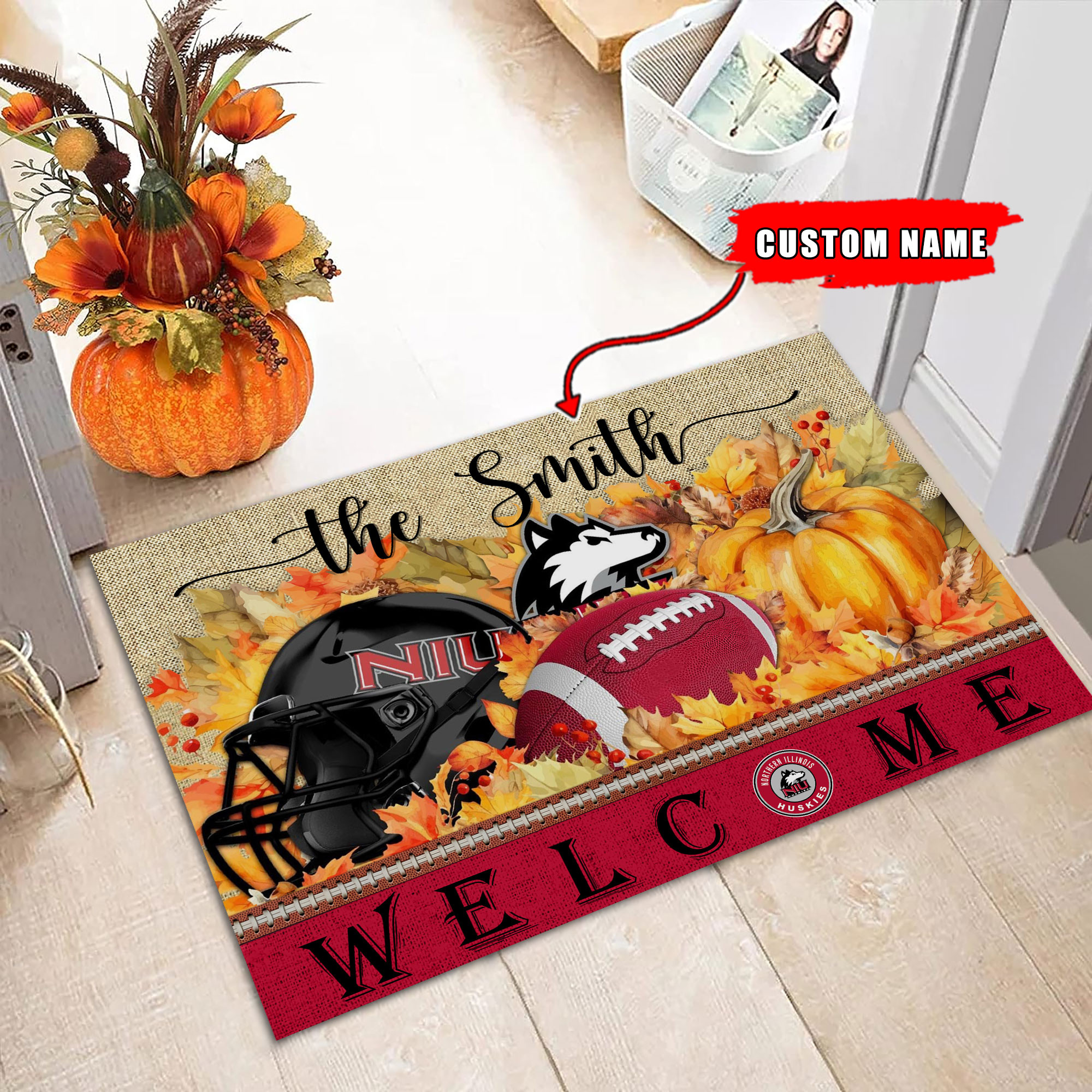 Sportswearmerch Northern Illinois Huskies NCAA Welcome Fall Football Doormat For Fan