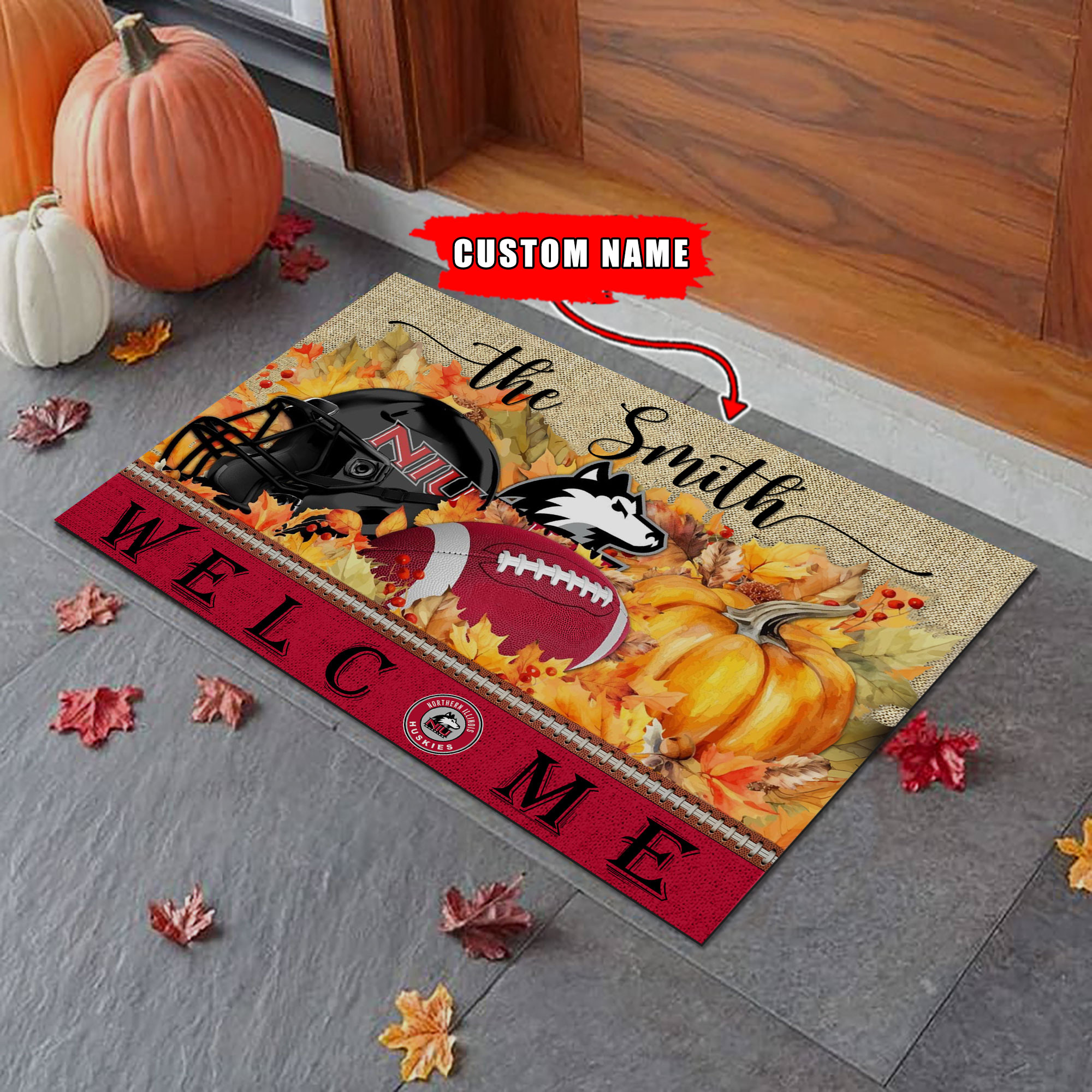 Sportswearmerch Northern Illinois Huskies NCAA Welcome Fall Football Doormat For Fan