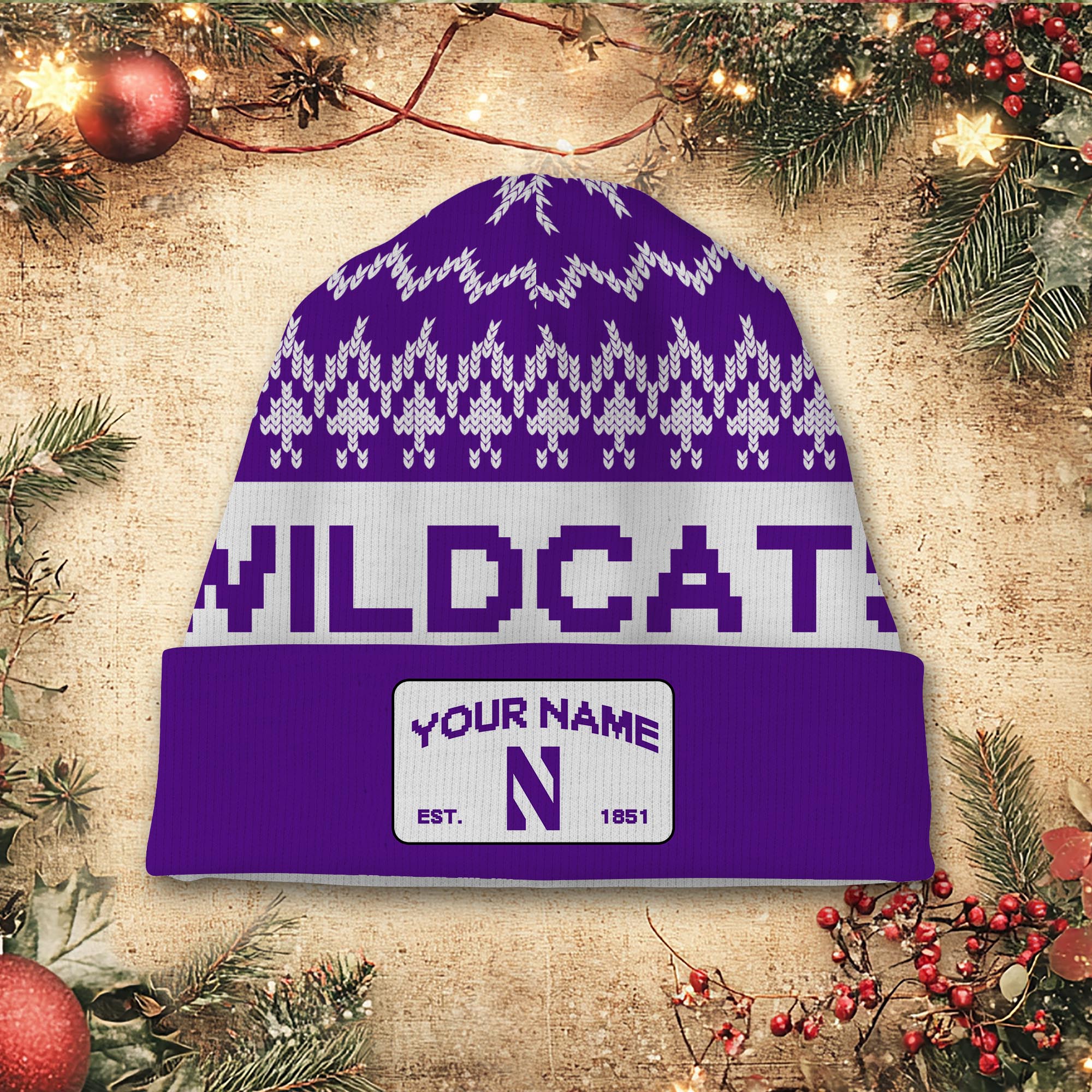Sportswearmerch Northwestern Wildcats NCAA Christmas Beanie Hat For Fan