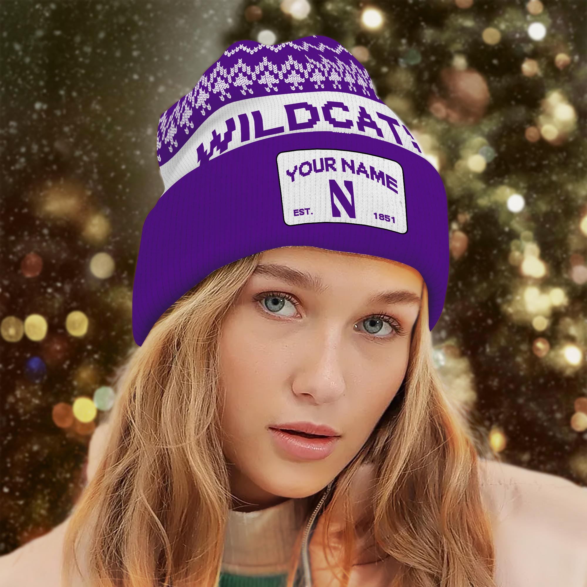 Sportswearmerch Northwestern Wildcats NCAA Christmas Beanie Hat For Fan