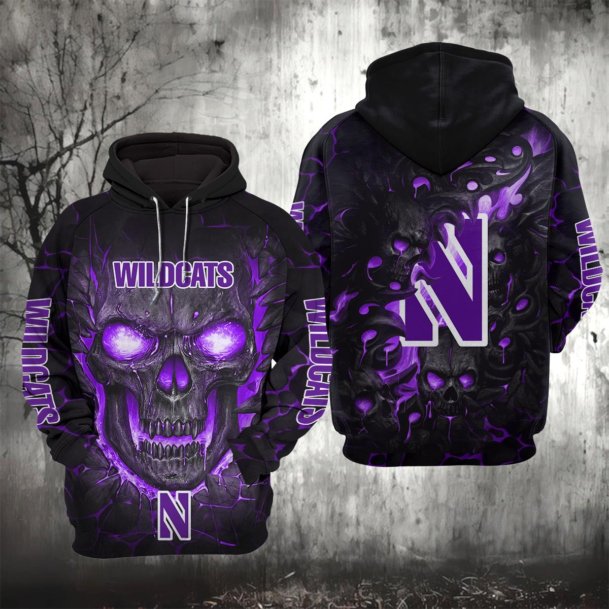 Sportswearmerch Northwestern Wildcats NCAA Lava Skull Hoodie For Fan