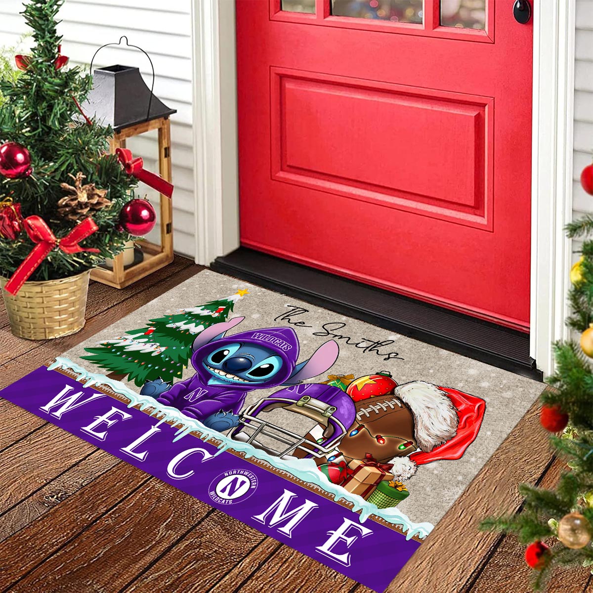 Sportswearmerch Northwestern Wildcats NCAA x Cute Stitch Christmas Doormat For Fan
