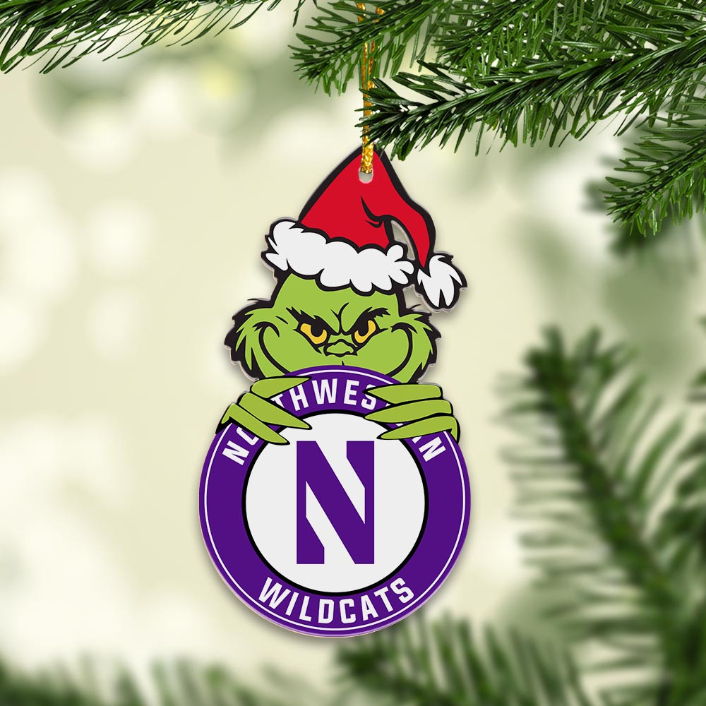 Sportswearmerch Northwestern Wildcats NCAA x Grinch Christmas Acrylic Ornament For Fans