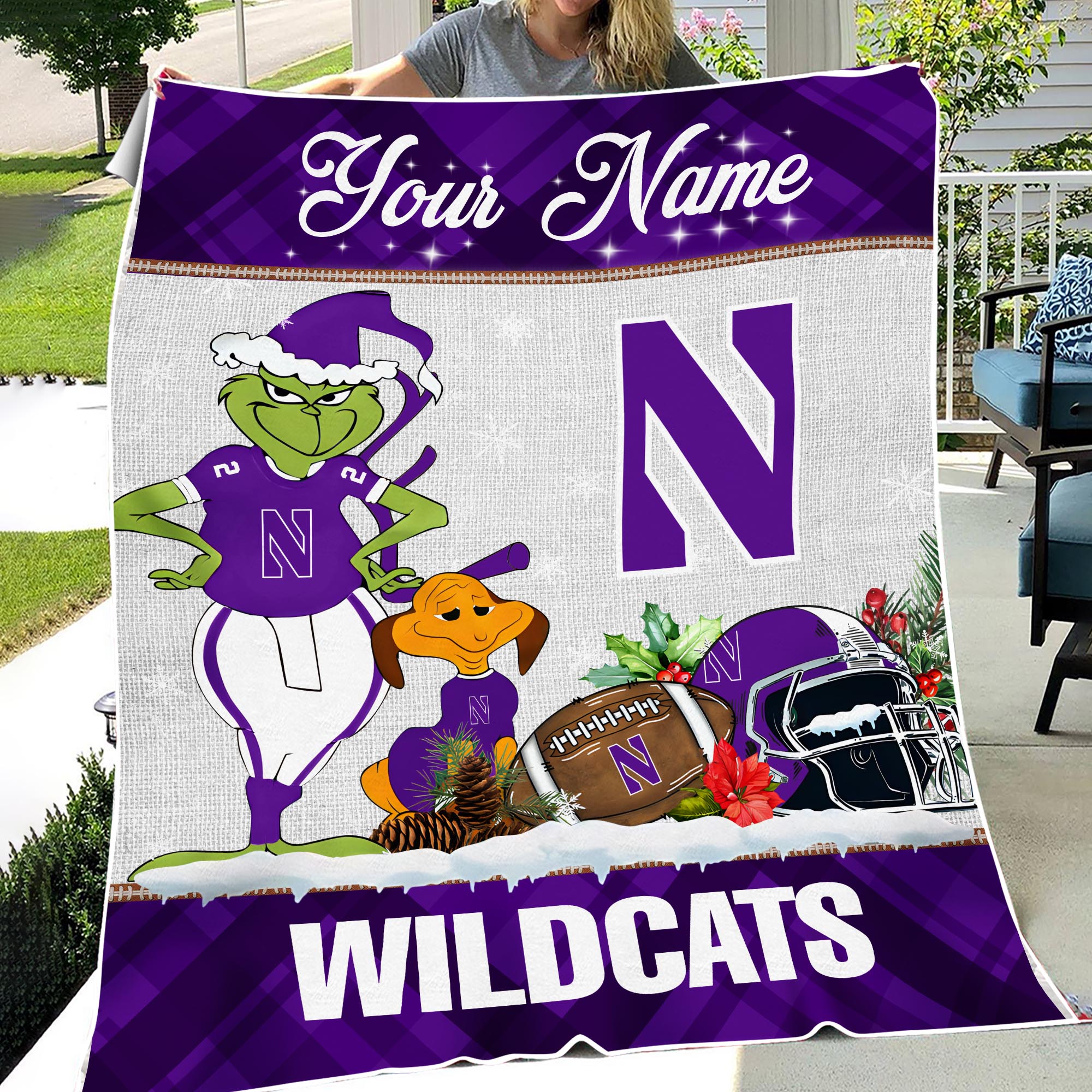 Sportswearmerch Northwestern Wildcats NCAA x Grinch Christmas Fleece Blanket For Fan
