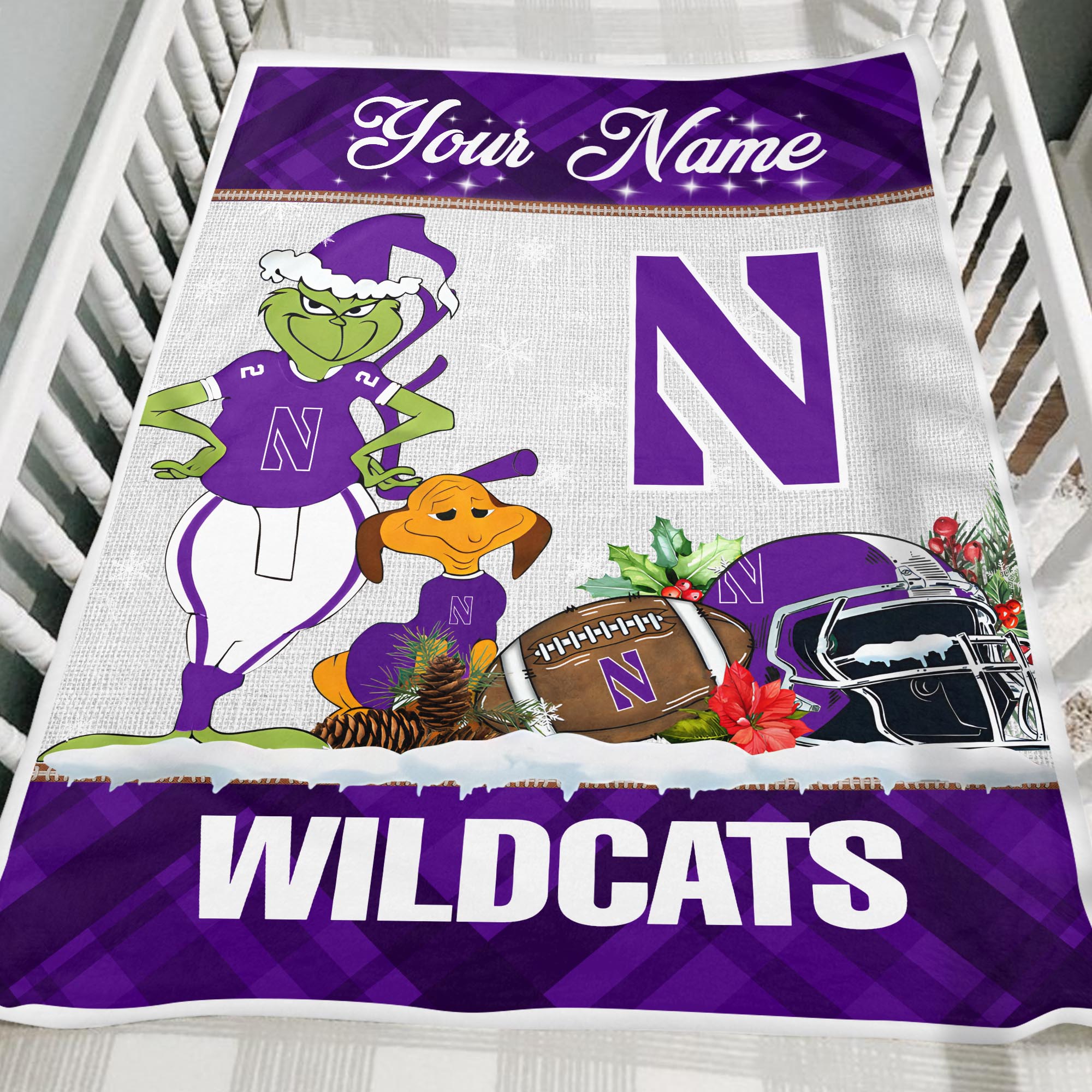 Sportswearmerch Northwestern Wildcats NCAA x Grinch Christmas Fleece Blanket For Fan