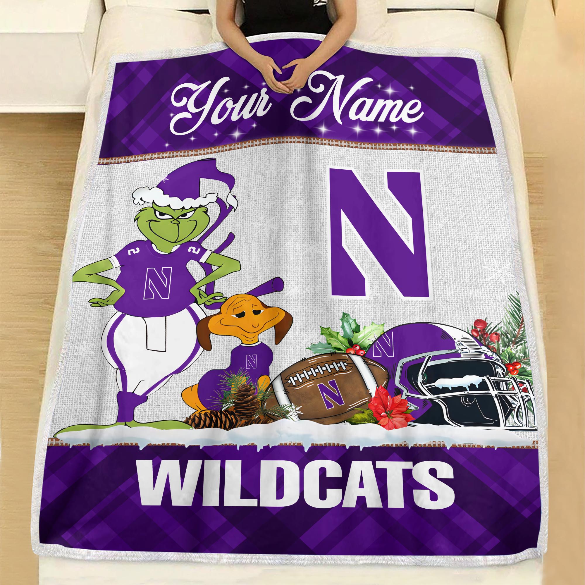 Sportswearmerch Northwestern Wildcats NCAA x Grinch Christmas Fleece Blanket For Fan