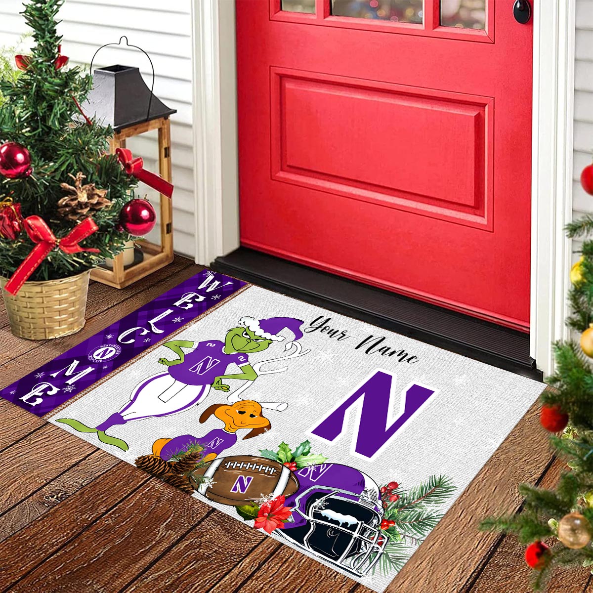 Sportswearmerch Northwestern Wildcats NCAA x Grinch Christmas Welcome Football Doormat For Fan