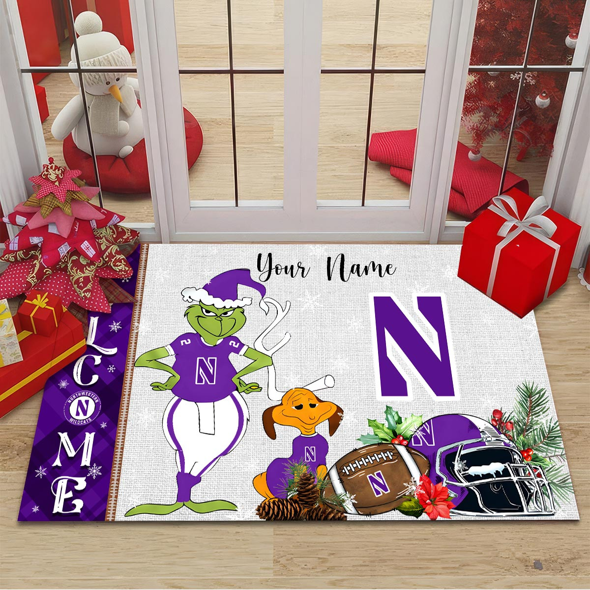 Sportswearmerch Northwestern Wildcats NCAA x Grinch Christmas Welcome Football Doormat For Fan