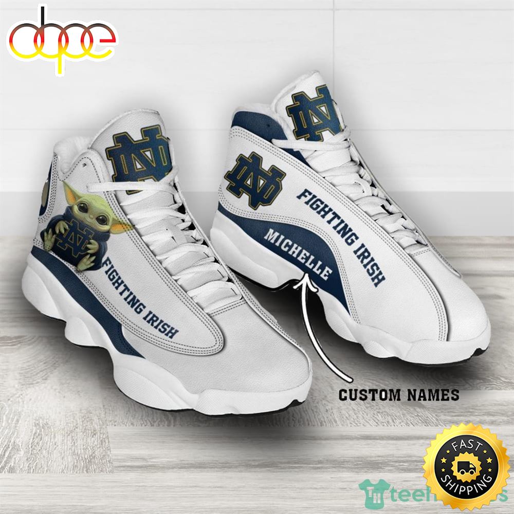Sportswearmerch Notre Dame Fighting Irish NCAA Fans Baby Yoda AJ13 Sneakers Shoes For Men And Women