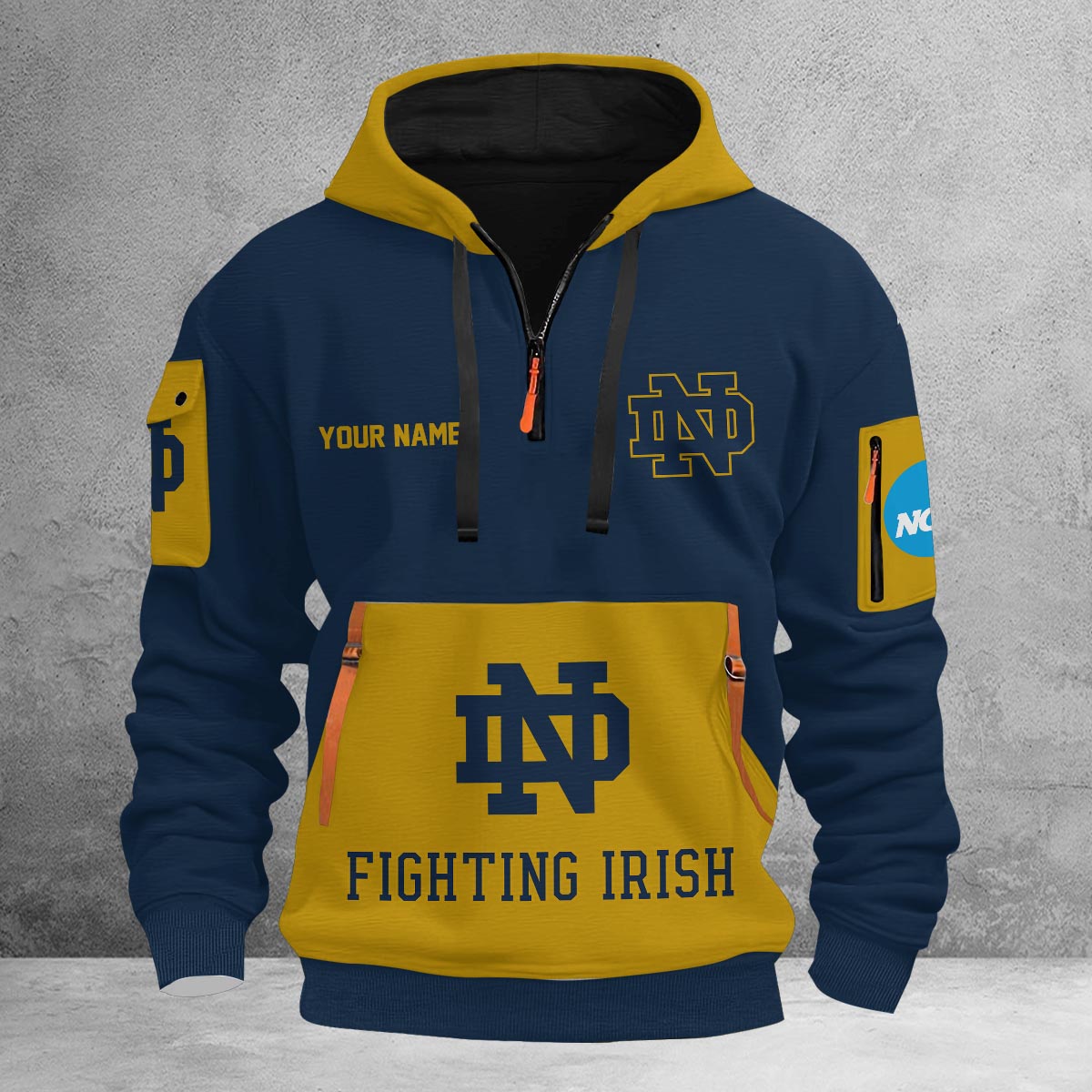 Sportswearmerch Notre Dame Fighting Irish NCAA Half Zip Hoodie Personalized For Fan
