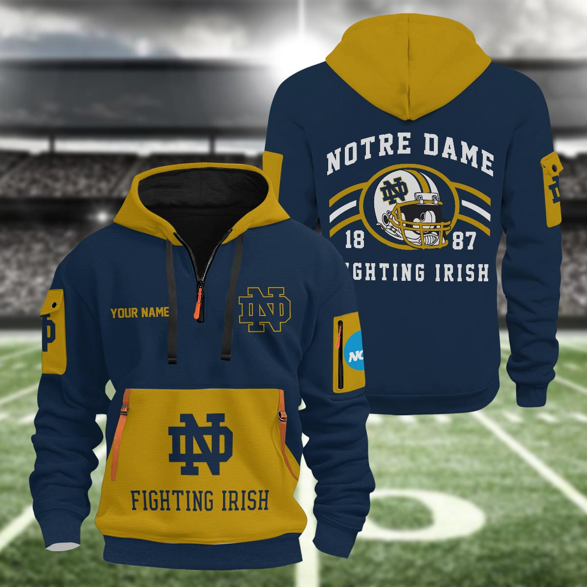 Sportswearmerch Notre Dame Fighting Irish NCAA Half Zip Hoodie Personalized For Fan