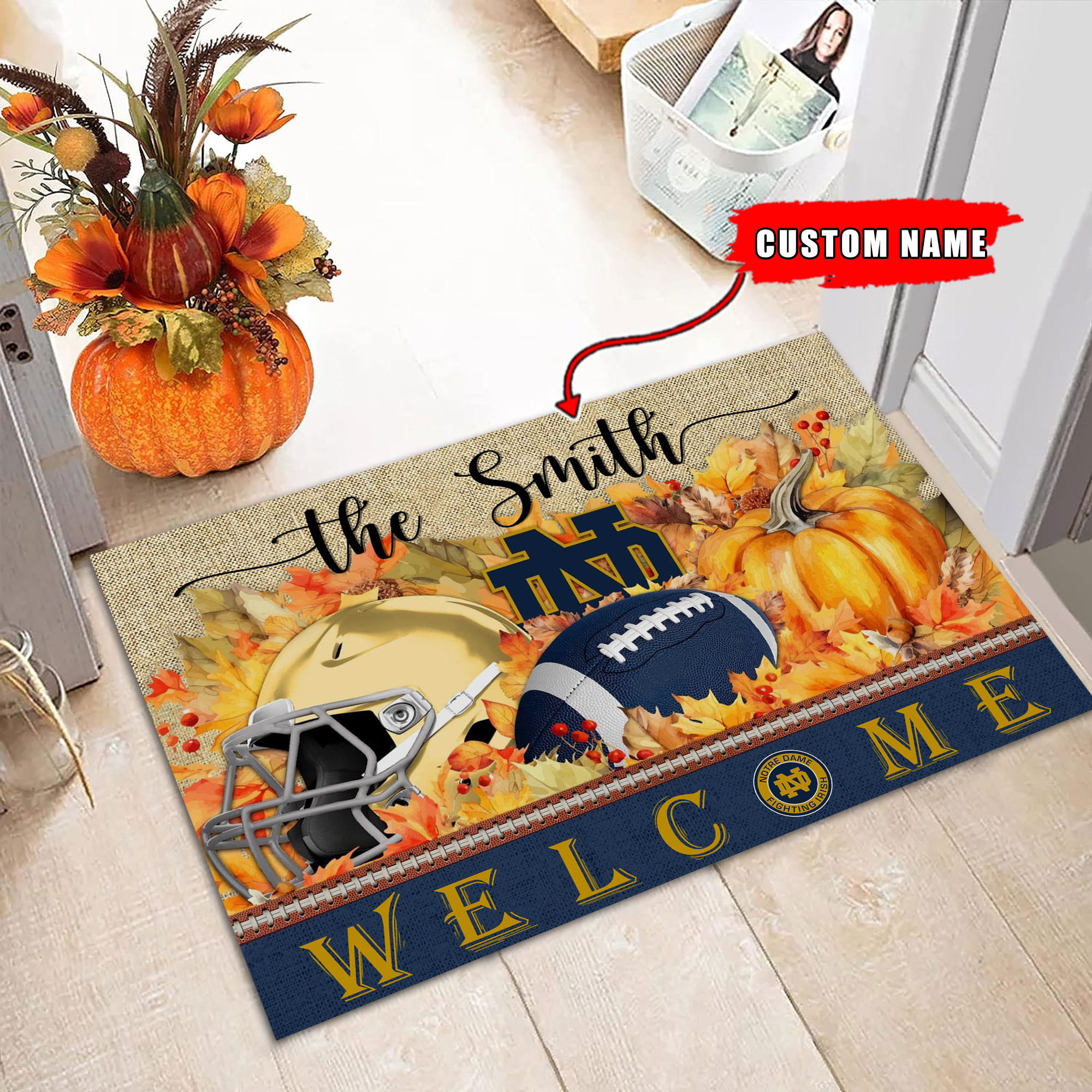 Sportswearmerch Notre Dame Fighting Irish NCAA Welcome Fall Football Doormat For Fan