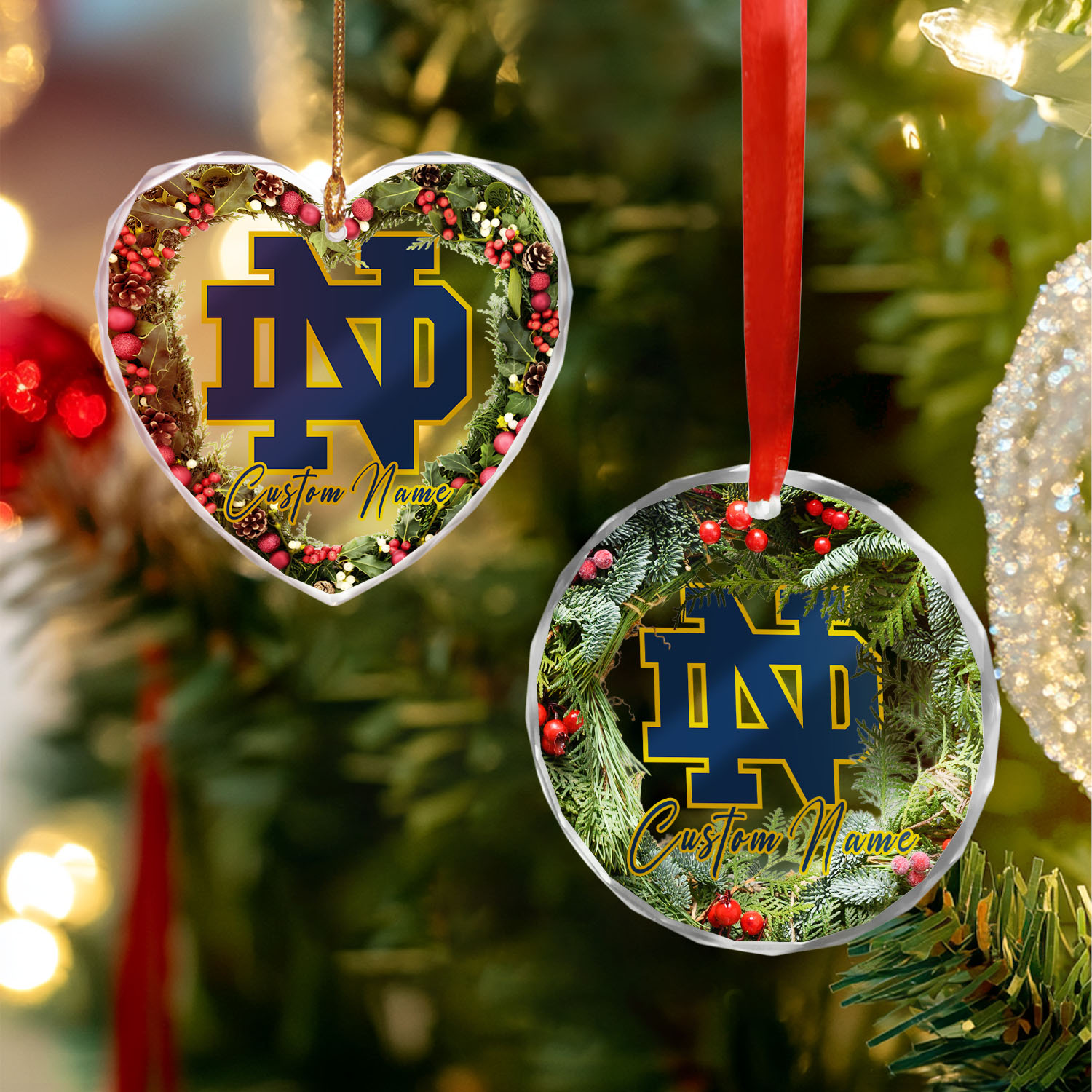 Sportswearmerch Notre Dame Fighting Irish NCAA x Christmas Glass Ornament Gift For Fans
