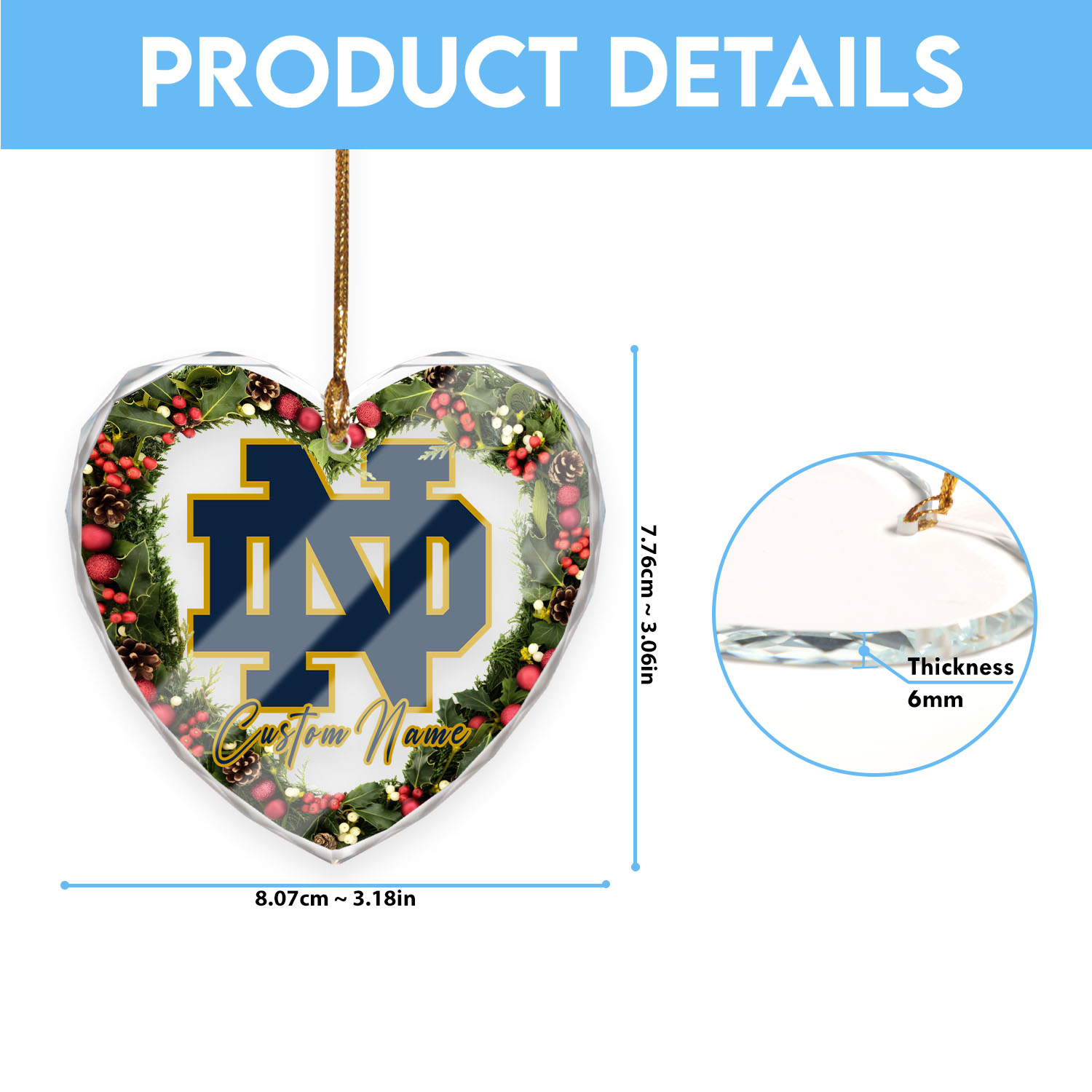 Sportswearmerch Notre Dame Fighting Irish NCAA x Christmas Glass Ornament Gift For Fans