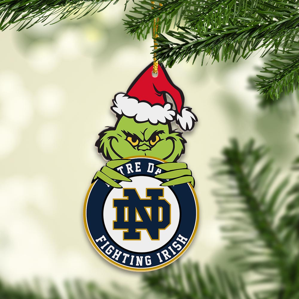 Sportswearmerch Notre Dame Fighting Irish NCAA x Grinch Christmas Acrylic Ornament For Fans