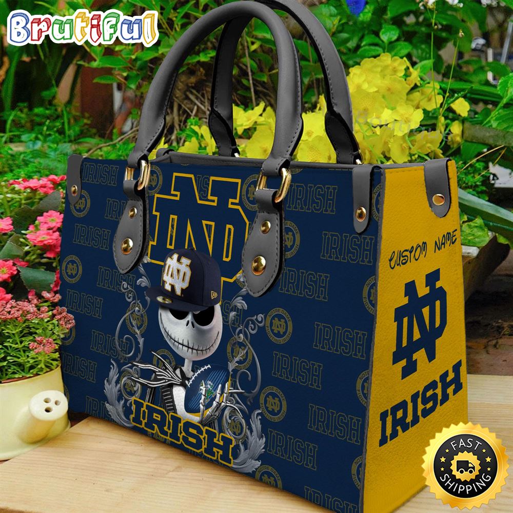 Sportswearmerch Notre Dame Fighting Irish NCAA x Jack Skellington Women Leather Bag For Fan