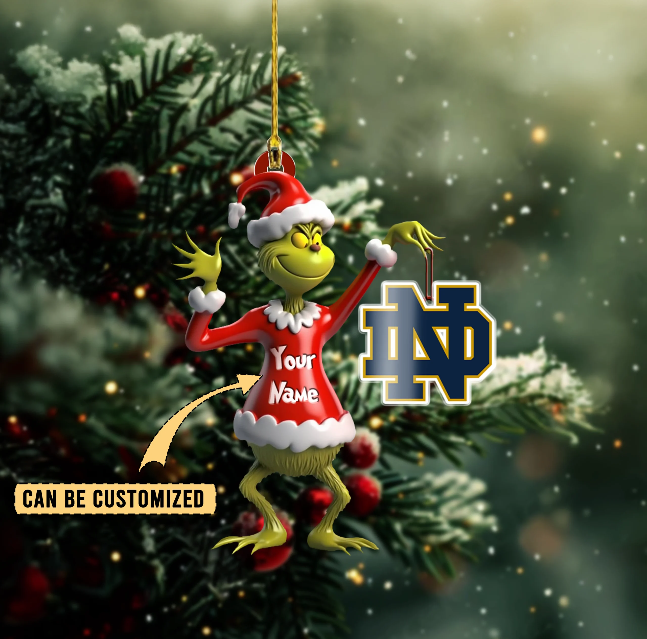Sportswearmerch Notre Dame Fighting Irish NCAA x The Grinch Acrylic Ornament Gift For Fans