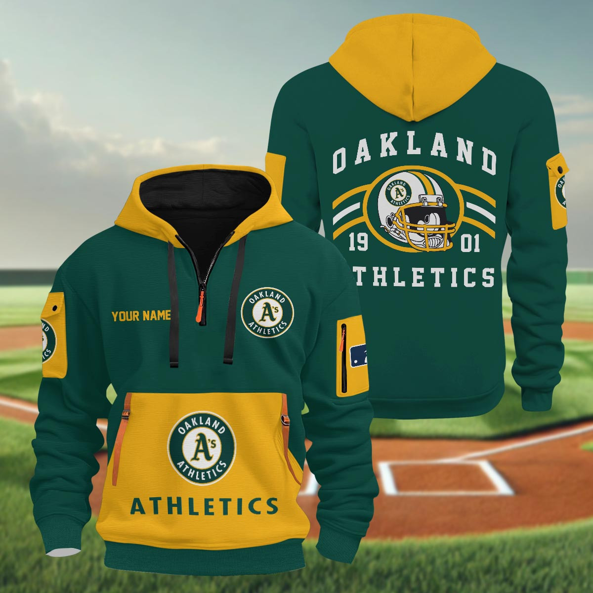 Sportswearmerch Oakland Athletics MLB Half Zip Hoodie Personalized For Fan