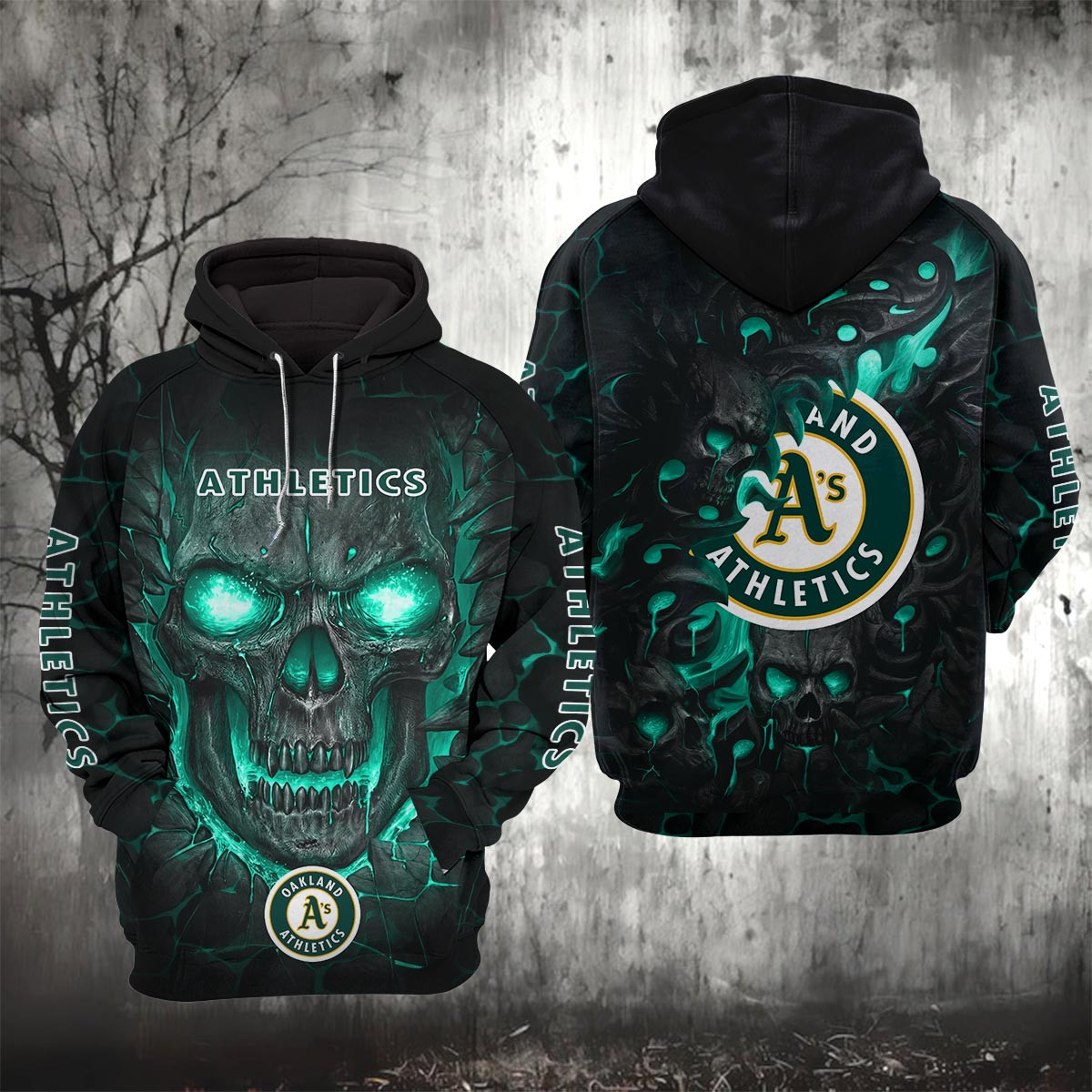 Sportswearmerch Oakland Athletics MLB Lava Skull Hoodie For Fan