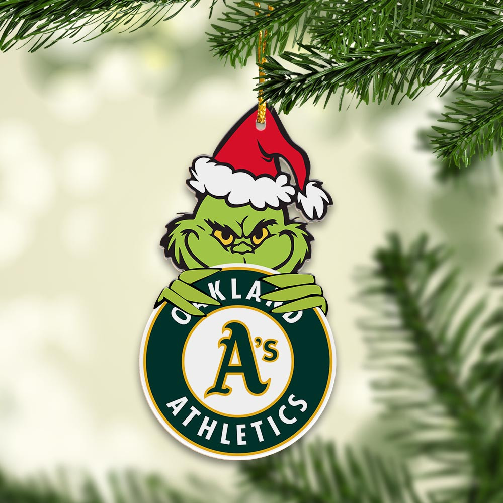 Sportswearmerch Oakland Athletics MLB x Grinch Christmas Acrylic Ornament For Fans