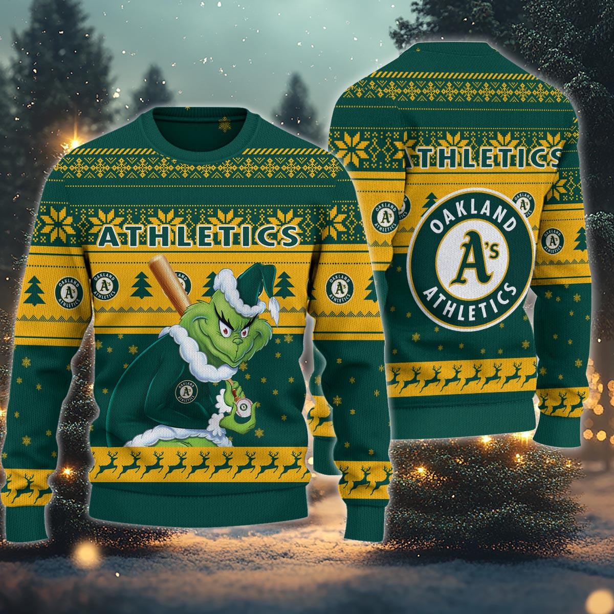 Sportswearmerch Oakland Athletics MLB x Grinch Christmas Ugly Sweater For Fans
