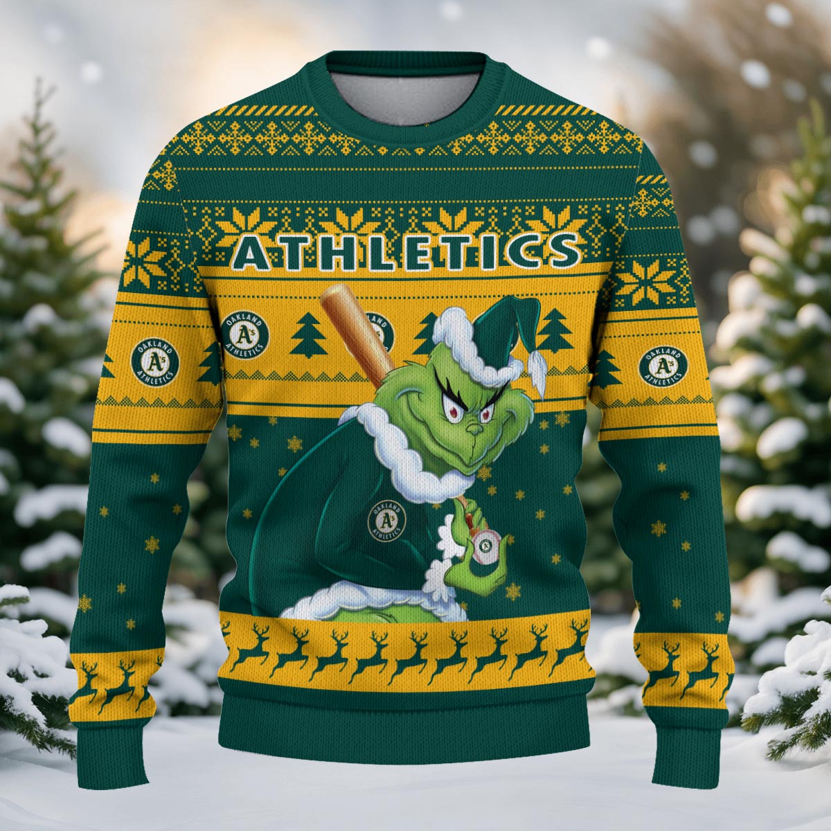 Sportswearmerch Oakland Athletics MLB x Grinch Christmas Ugly Sweater For Fans