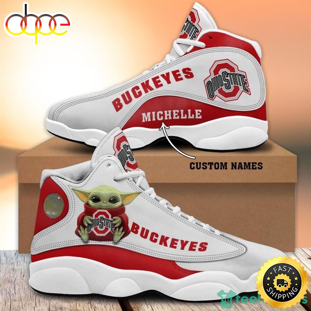 Sportswearmerch Ohio State Buckeyes NCAA Baby Yoda AJ13 Sneakers Shoes For Men And Women