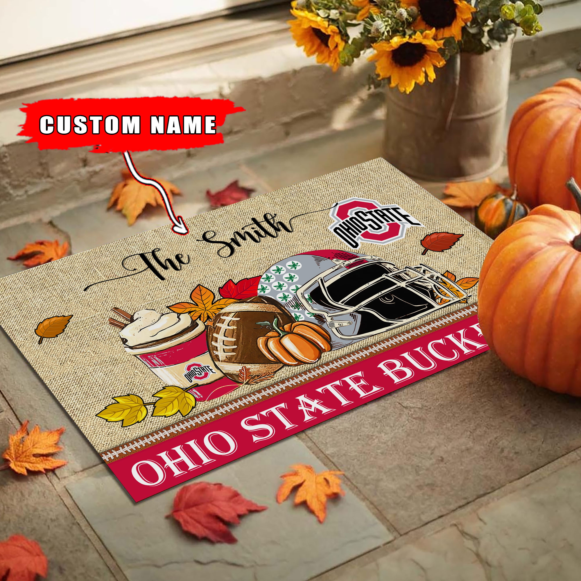 Sportswearmerch Ohio State Buckeyes NCAA Fall Football Custom Doormat For Fan