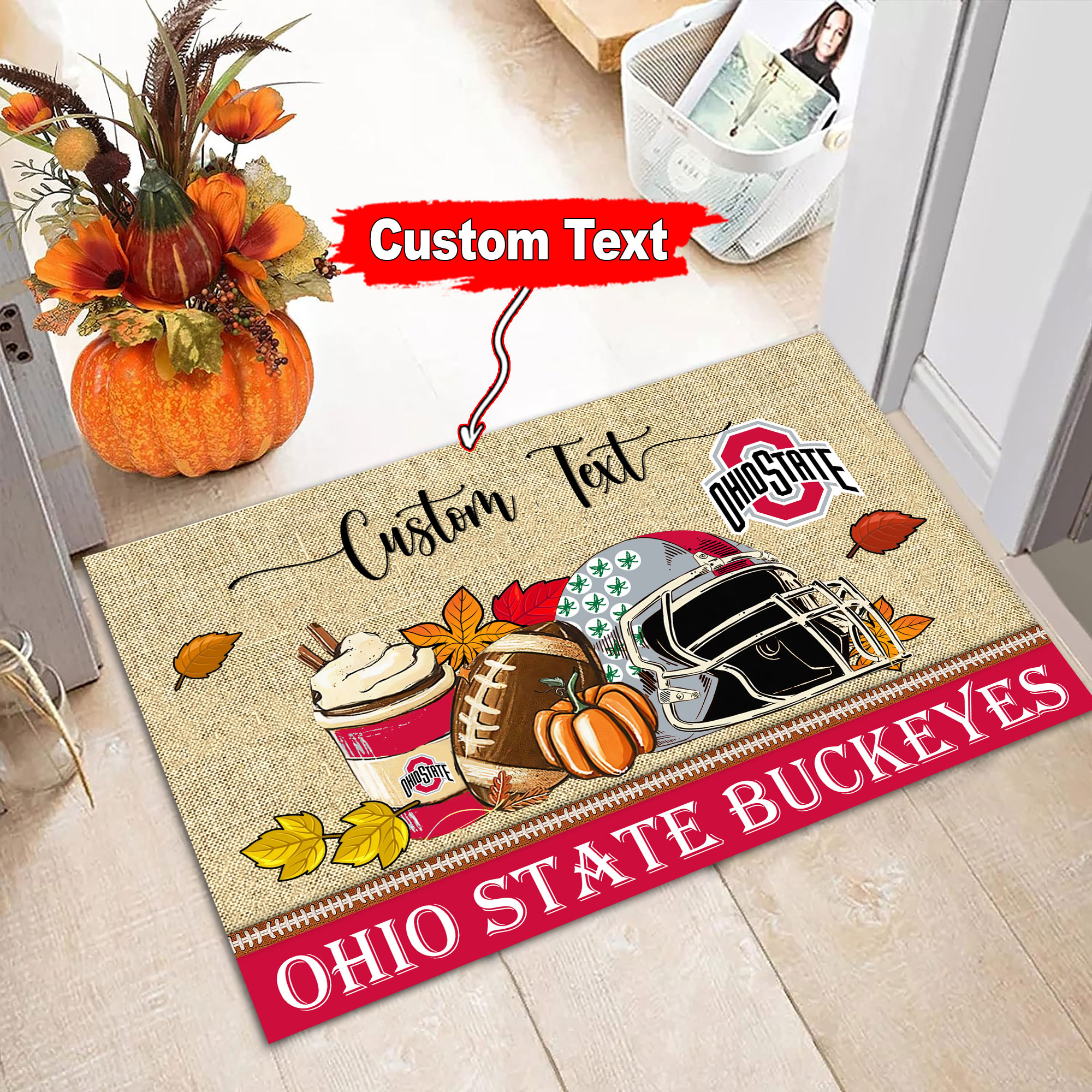 Sportswearmerch Ohio State Buckeyes NCAA Fall Football Custom Doormat For Fan