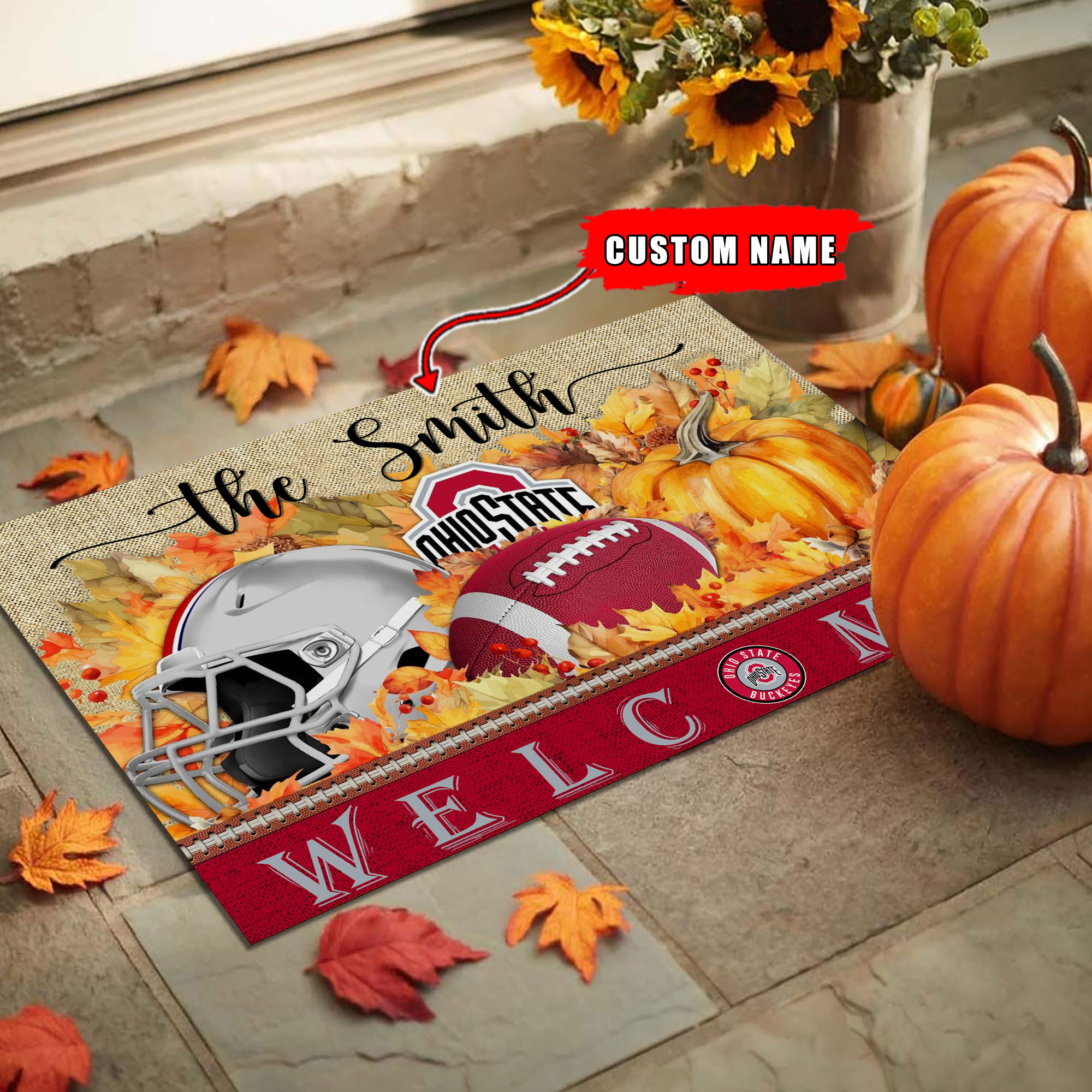 Sportswearmerch Ohio State Buckeyes NCAA Welcome Fall Football Doormat For Fan