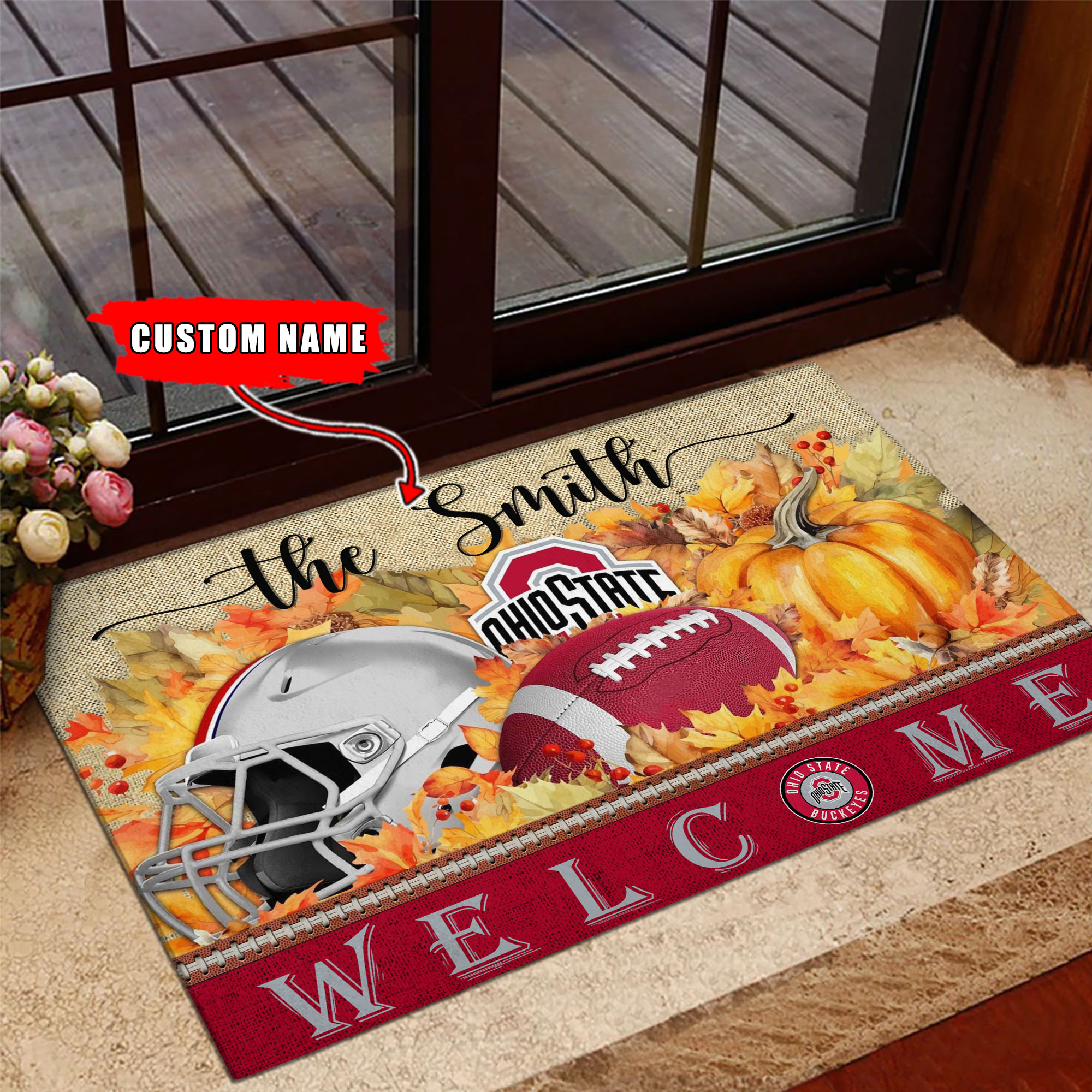 Sportswearmerch Ohio State Buckeyes NCAA Welcome Fall Football Doormat For Fan