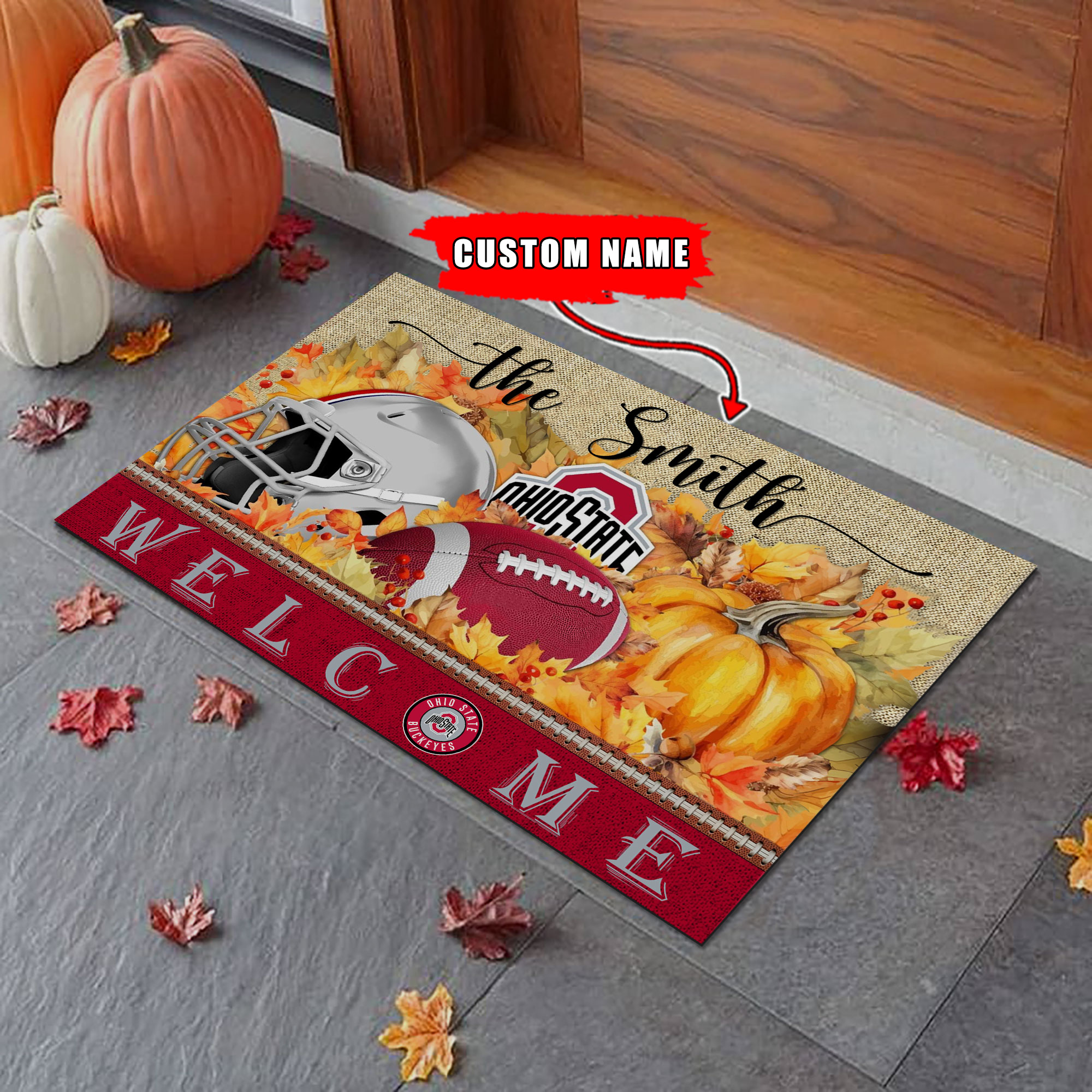 Sportswearmerch Ohio State Buckeyes NCAA Welcome Fall Football Doormat For Fan