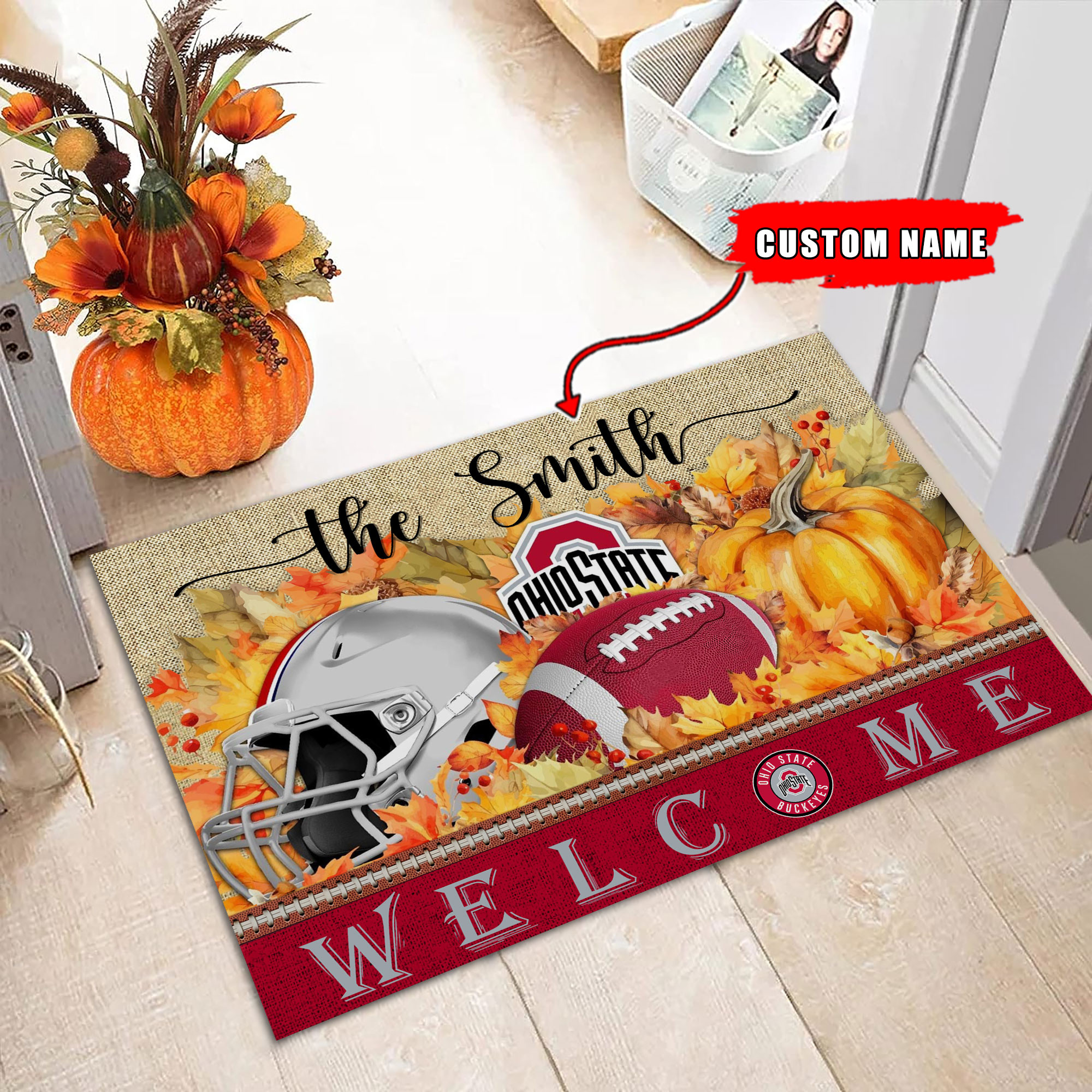 Sportswearmerch Ohio State Buckeyes NCAA Welcome Fall Football Doormat For Fan