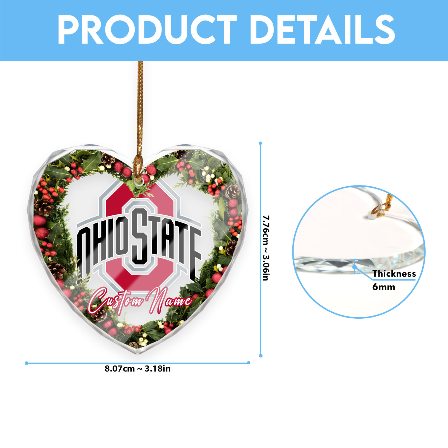 Sportswearmerch Ohio State Buckeyes NCAA x Christmas Glass Ornament Gift For Fans