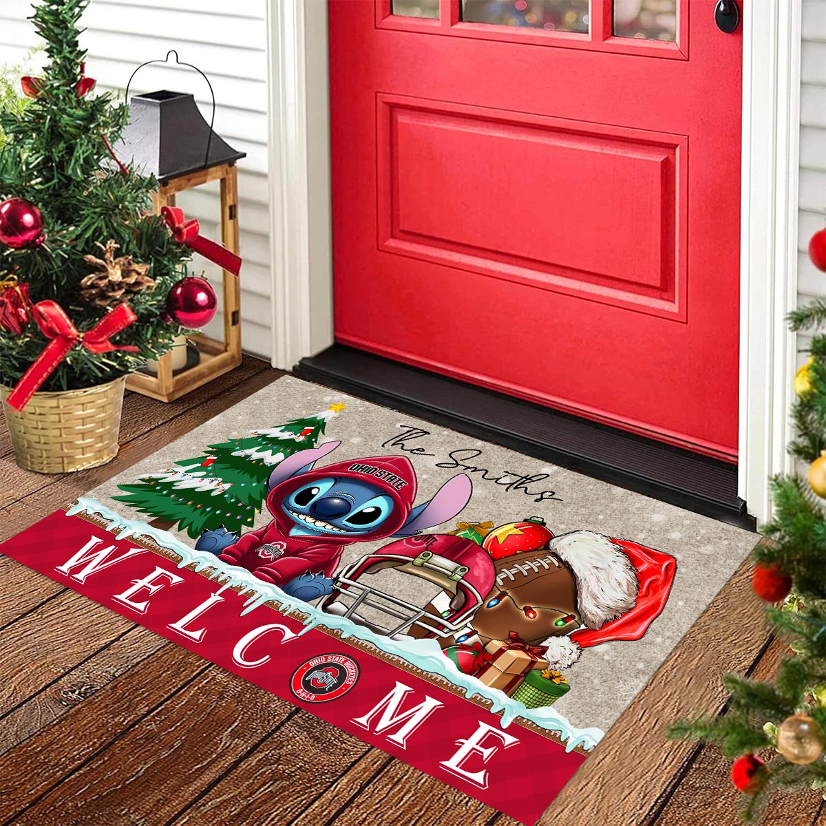 Sportswearmerch Ohio State Buckeyes NCAA x Cute Stitch Christmas Doormat For Fan