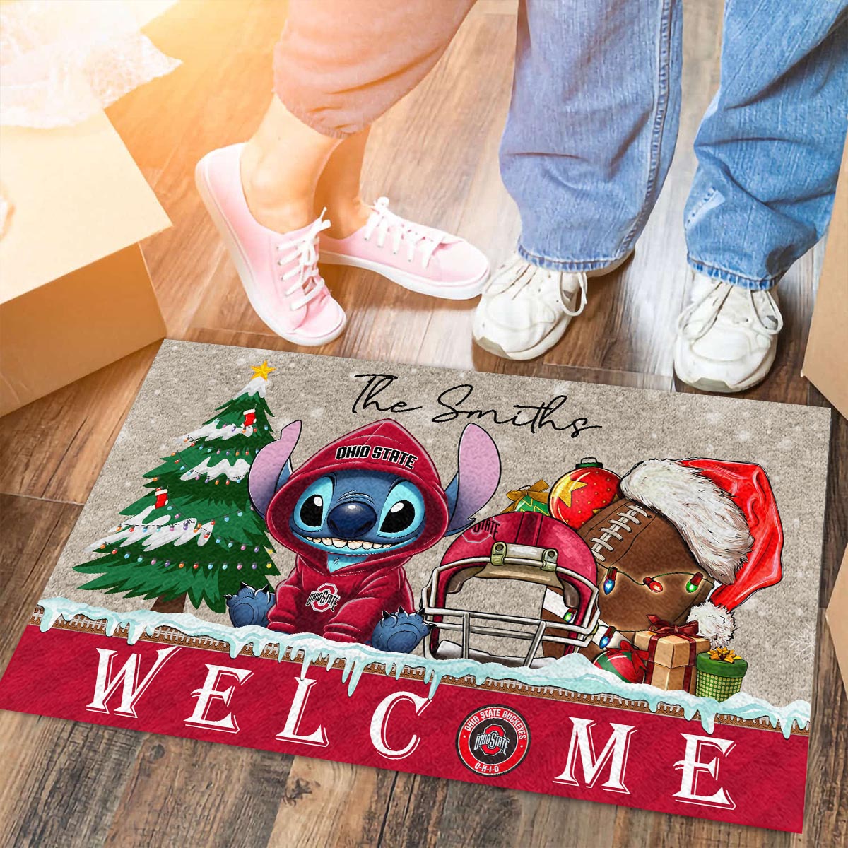 Sportswearmerch Ohio State Buckeyes NCAA x Cute Stitch Christmas Doormat For Fan