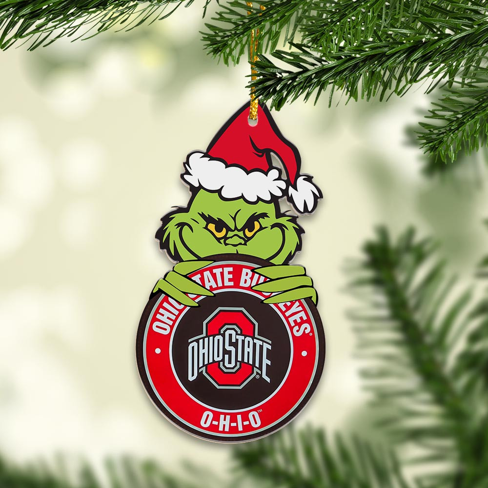 Sportswearmerch Ohio State Buckeyes NCAA x Grinch Christmas Acrylic Ornament For Fans