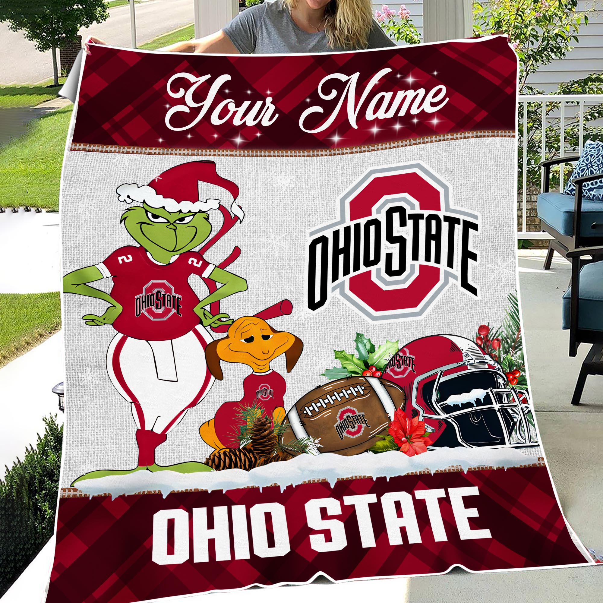 Sportswearmerch Ohio State Buckeyes NCAA x Grinch Christmas Fleece Blanket For Fan