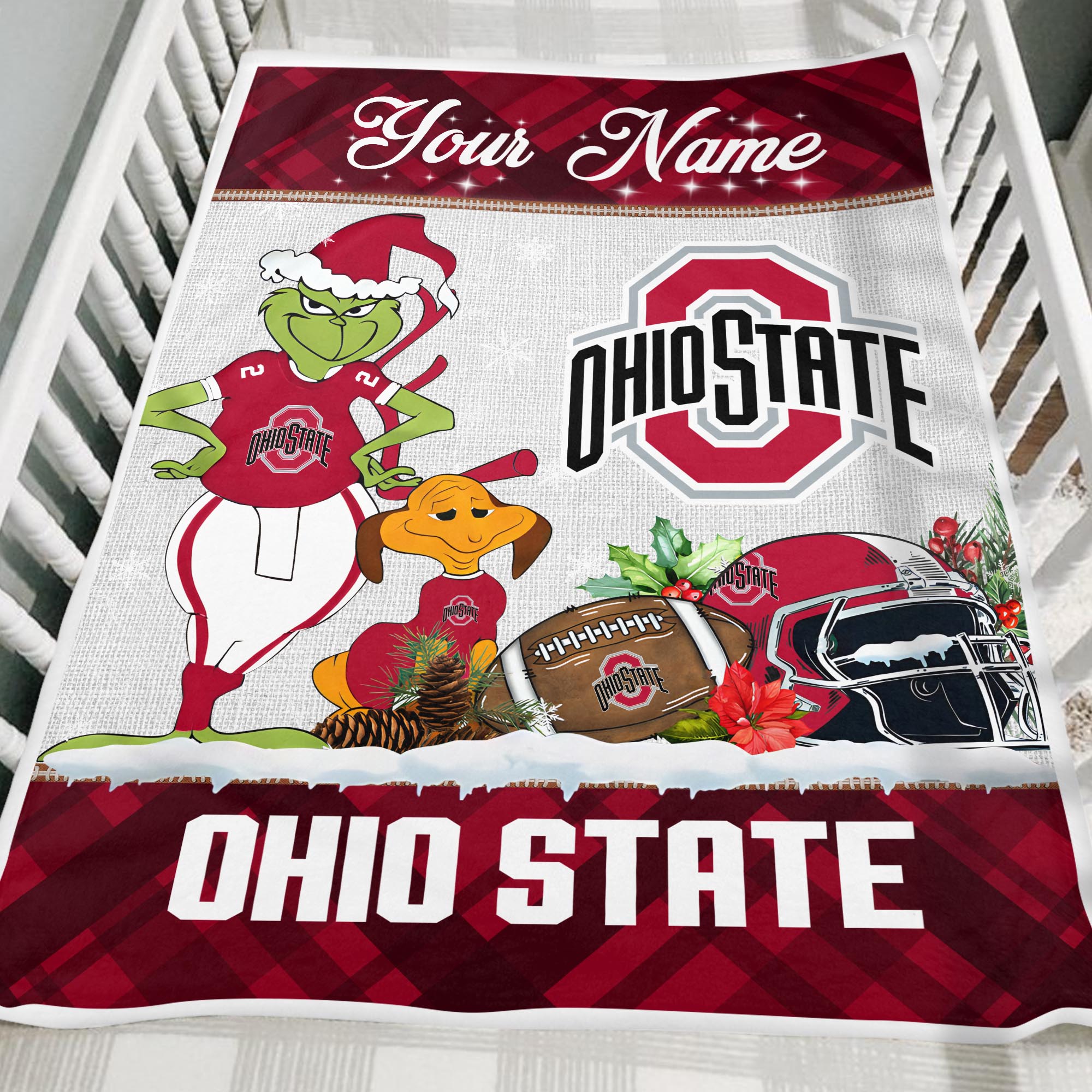 Sportswearmerch Ohio State Buckeyes NCAA x Grinch Christmas Fleece Blanket For Fan