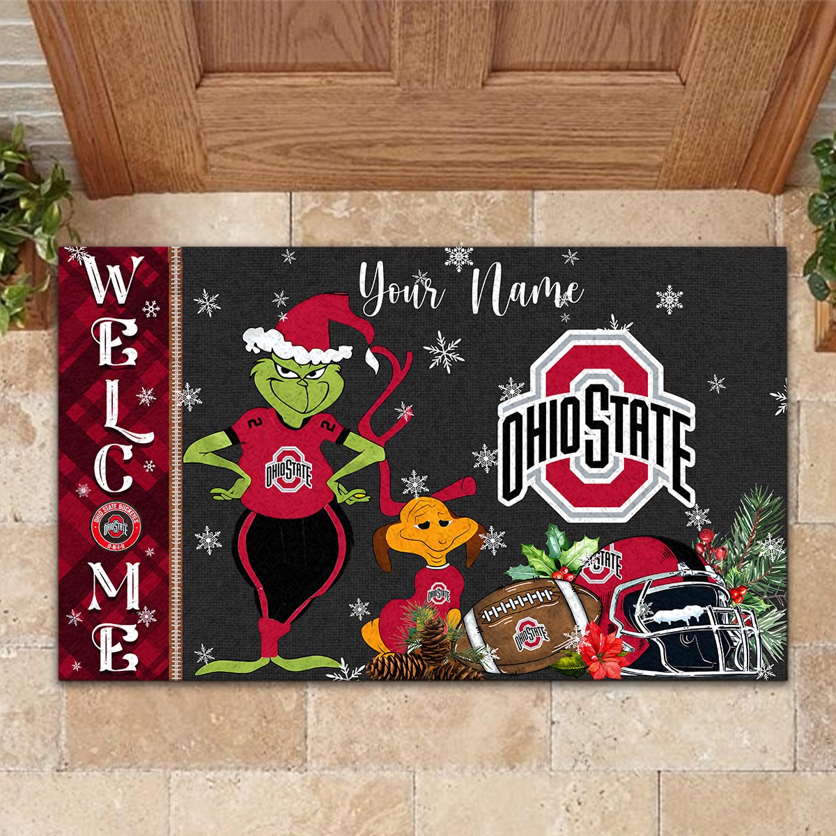 Sportswearmerch Ohio State Buckeyes NCAA x Grinch Christmas Welcome Football Doormat For Fan