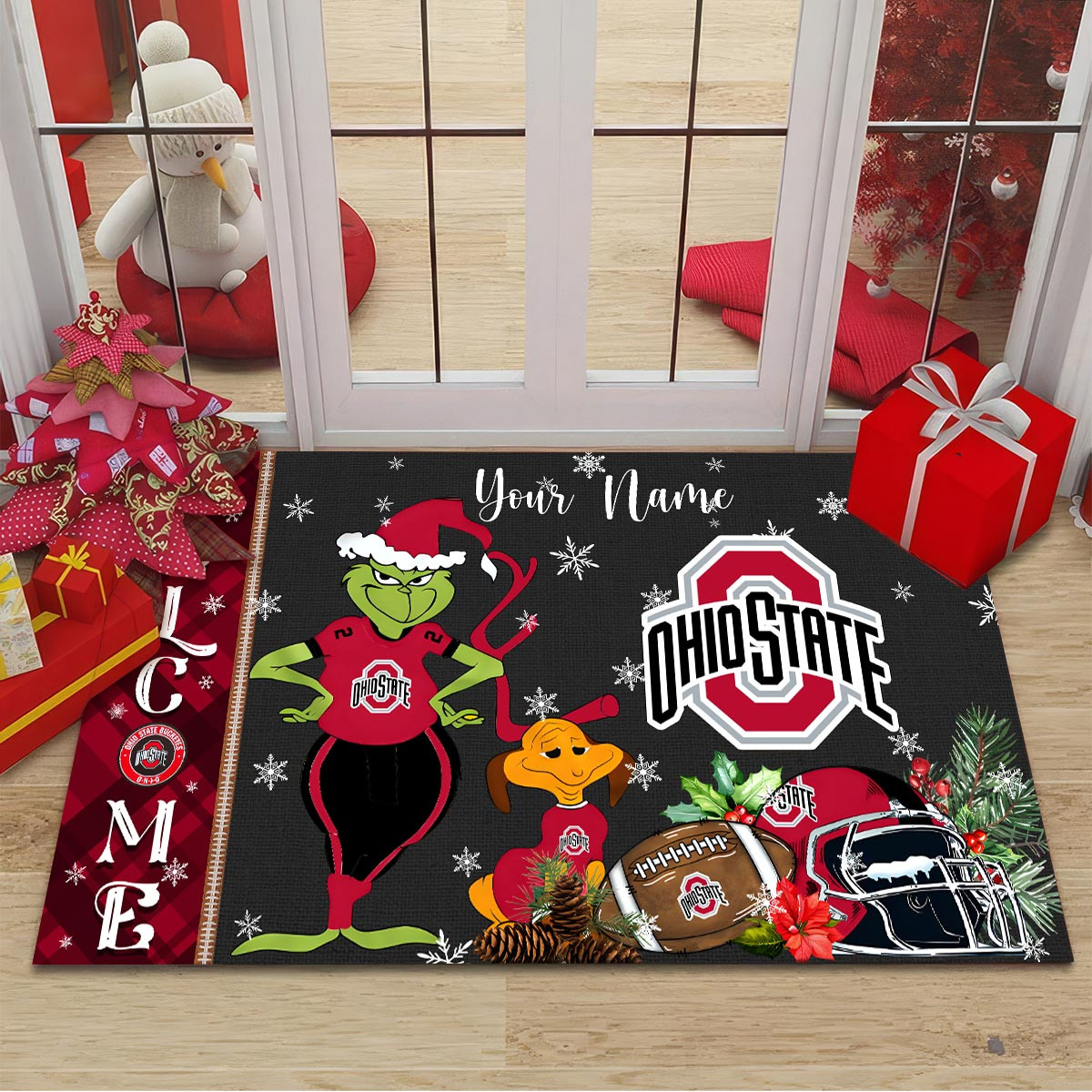 Sportswearmerch Ohio State Buckeyes NCAA x Grinch Christmas Welcome Football Doormat For Fan