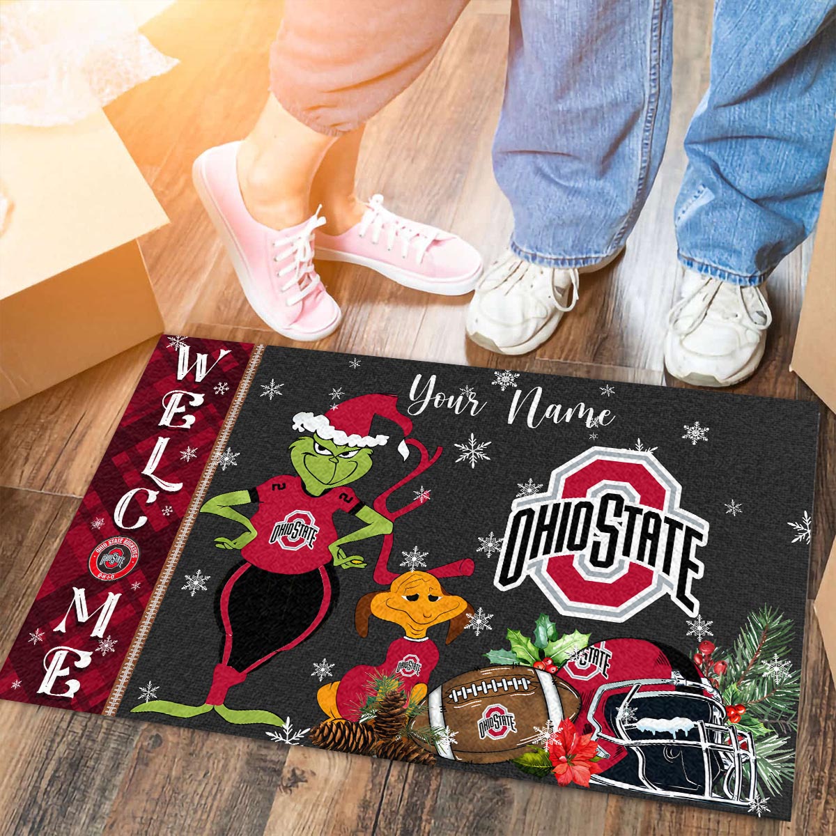 Sportswearmerch Ohio State Buckeyes NCAA x Grinch Christmas Welcome Football Doormat For Fan