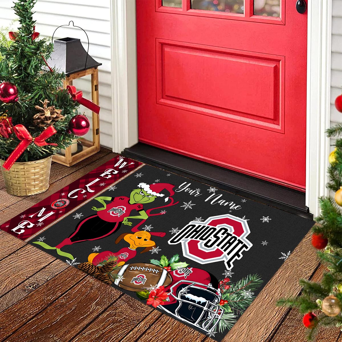 Sportswearmerch Ohio State Buckeyes NCAA x Grinch Christmas Welcome Football Doormat For Fan