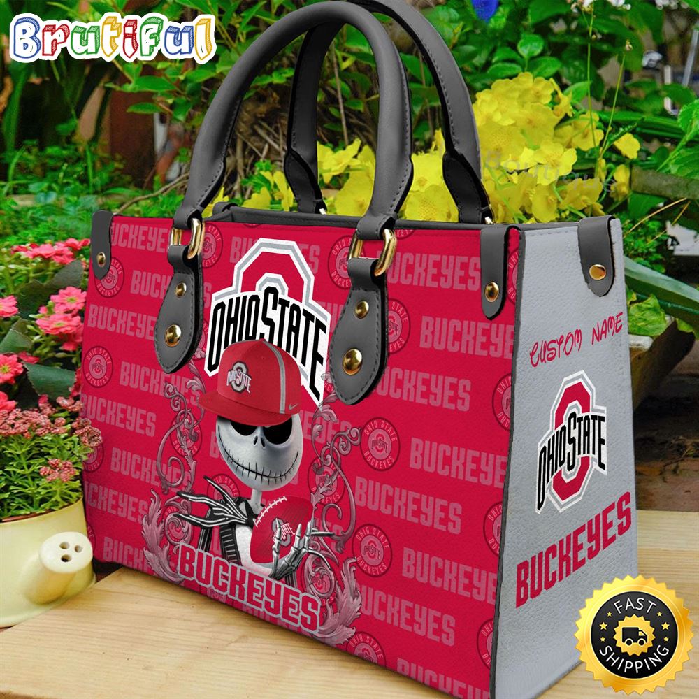 Sportswearmerch Ohio State Buckeyes NCAA x Jack Skellington Women Leather Bag For Fan