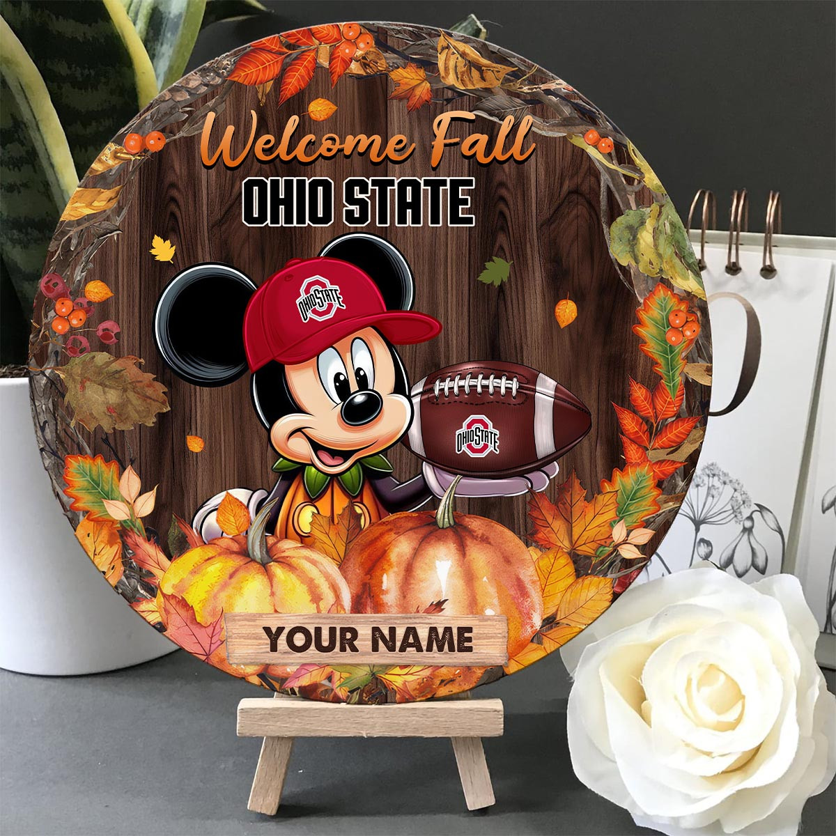 Sportswearmerch Ohio State Buckeyes NCAA x Mickey Round Wooden Sign For Fan