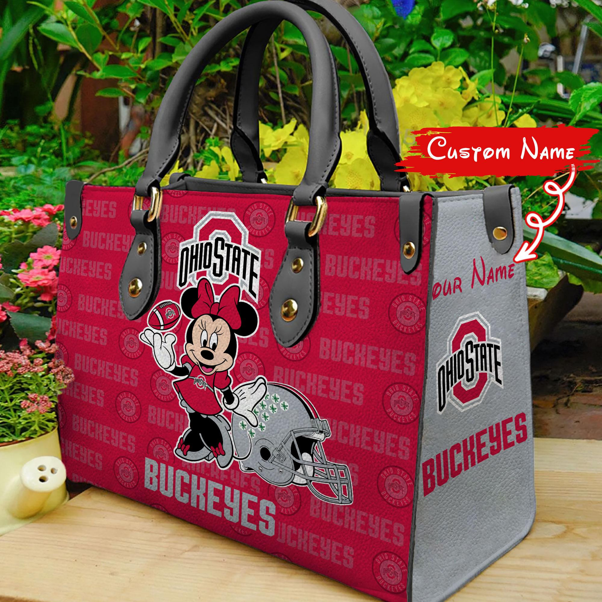 Sportswearmerch Ohio State Buckeyes NCAA x Minnie Women Leather Handbag For Fan